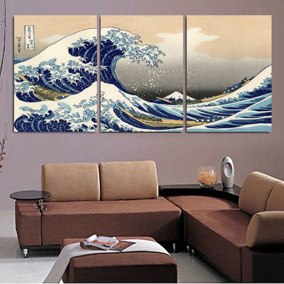 The Great Wave Off Kanagawa Canva Art III 3 Pieces