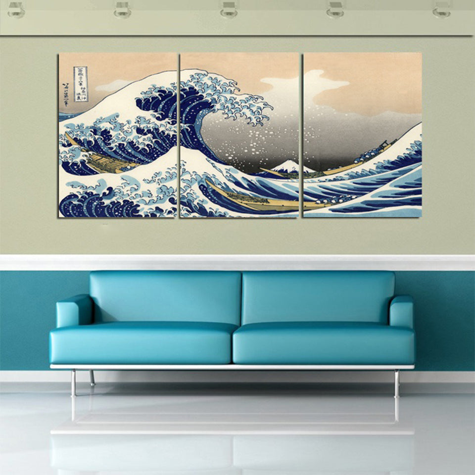 The Great Wave Off Kanagawa Canva Art III 3 Pieces