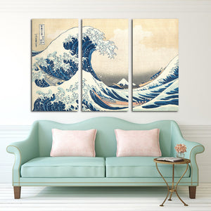 The Great Wave off Kanagawa Canvas Art Print 3 Pieces